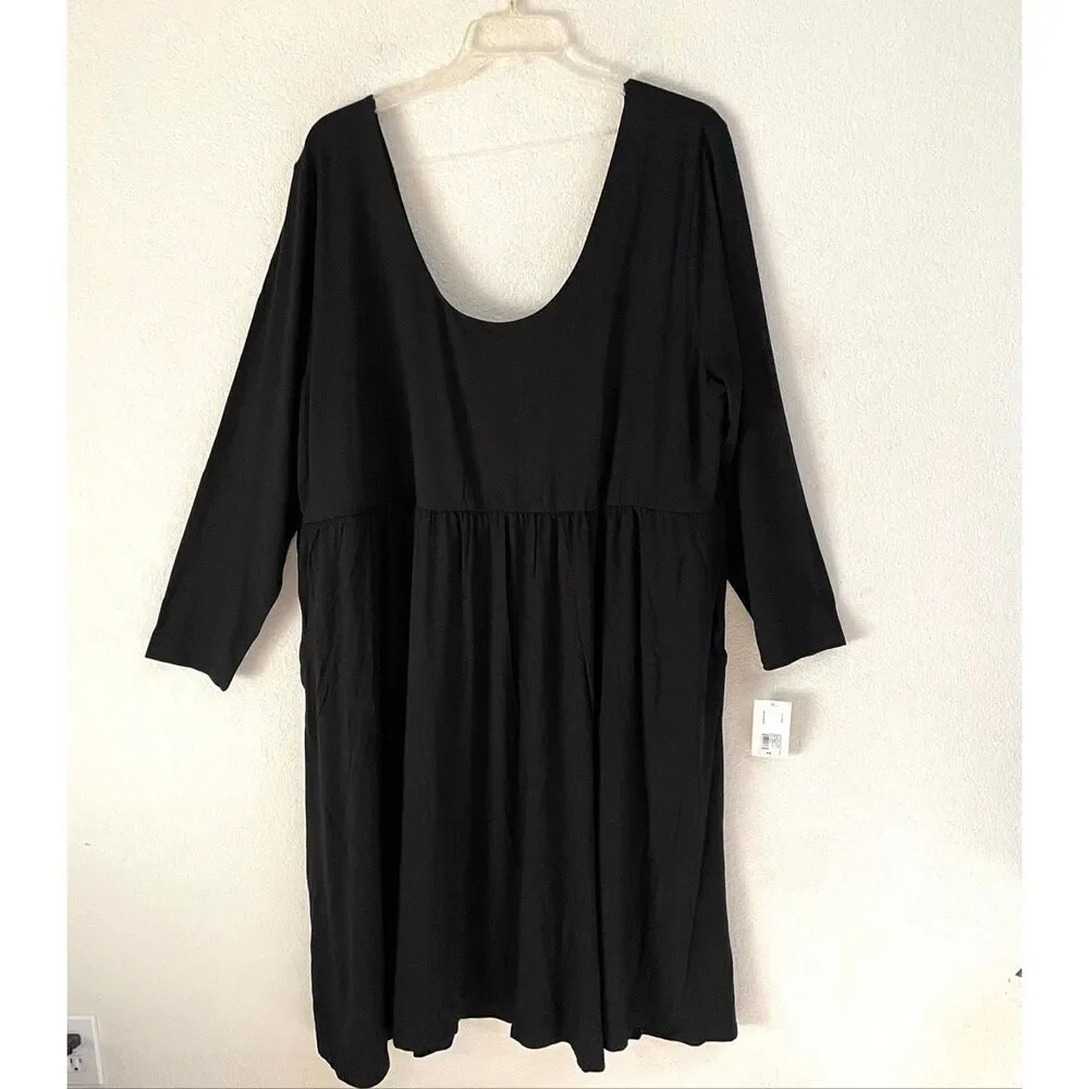 A New Day Women's 4X Long Sleeve Knit Ballet Maxi Dress‎ Black With Slit NEW